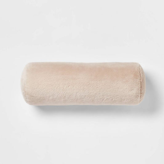 Faux Rabbit Fur Bolster Throw Pillow Neutral - Threshold™: Cylinder Shape For Modern Comfort : Target