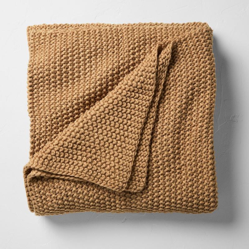 Full/Queen Chunky Knit Bed Blanket Warm Brown - Casaluna: Acrylic Sweater Knit, Machine Washable, No Style Assigned
