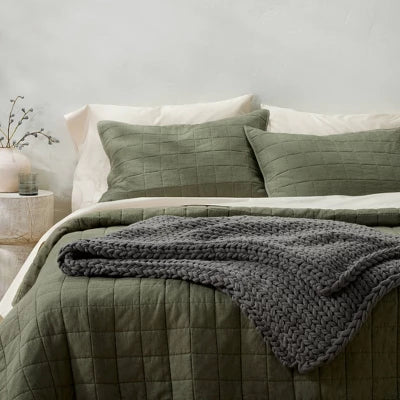 50"x70" Oversized Solid Bed Throw Dark Gray - Casaluna: Acrylic, Knitted, Reversible, Machine Washable