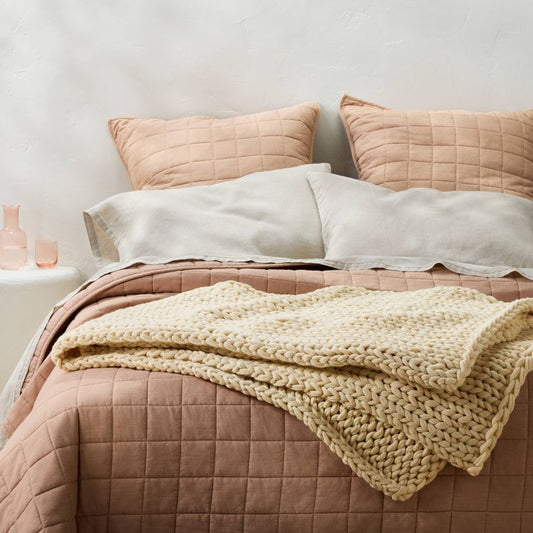 50"x70" Oversized Solid Bed Throw Natural - Casaluna: Acrylic Knitted, Reversible, OEKO-TEX Certified