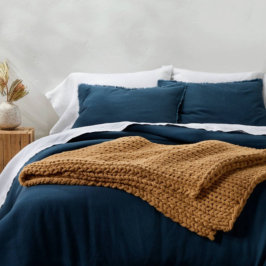 50"x70" Oversized Solid Bed Throw Warm Brown - Casaluna: Acrylic, Knitted, Reversible, OEKO-TEX Certified