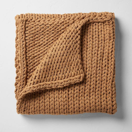 50"x70" Oversized Solid Bed Throw Warm Brown - Casaluna: Acrylic, Knitted, Reversible, OEKO-TEX Certified
