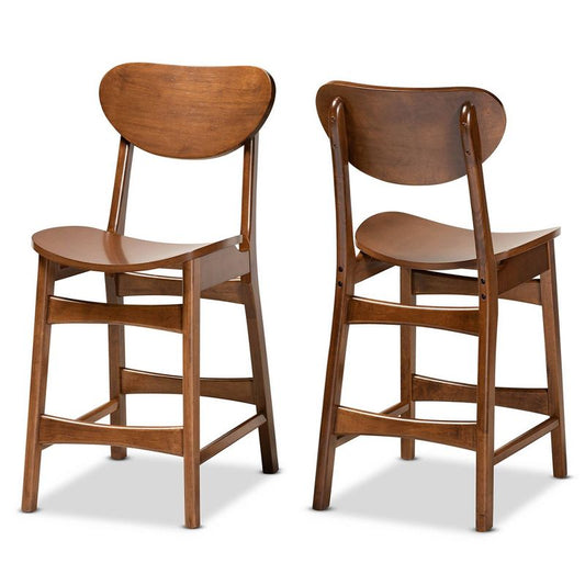 2pc Katya Wood Counter Height Barstool Set Brown - Baxton Studio: Walnut Finish, Polyester Upholstery, Footrests : Target
