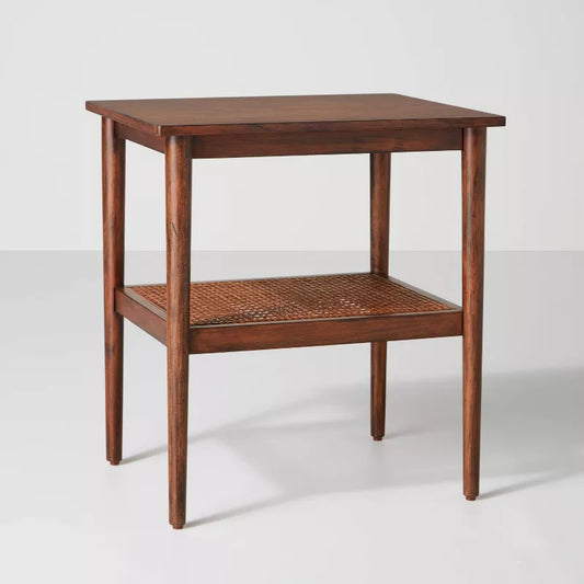 Wood & Cane Accent Side Table - Brown - Hearth & Hand with Magnolia: Farmhouse Style, Stained Finish, Fixed Shelf