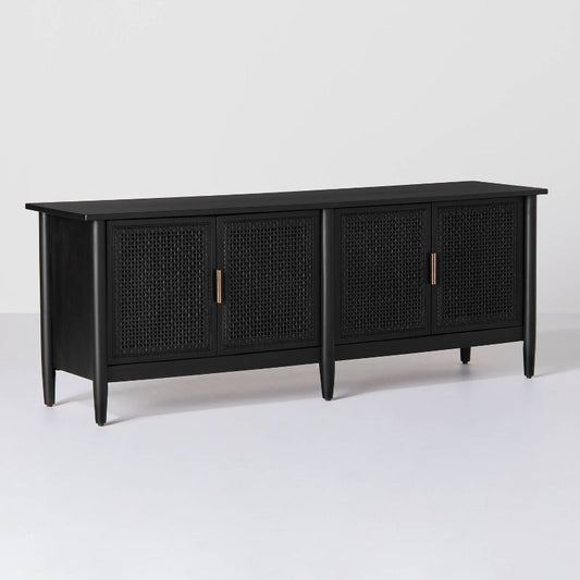 Wood & Cane Media Console Black - Hearth & Hand™ With Magnolia: Farmhouse Style, 50" Max Screen Size, Adjustable Shelves : Target
