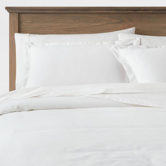 Full/Queen Cotton Linen Chambray Duvet Cover & Sham Set White - Threshold: OEKO-TEX Certified, Zipper Closure