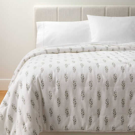 King Lofty Cotton Slub Wood Block Floral Quilt White - Threshold designed with Studio McGee: Midweight, Machine Washable, Polyester Fill