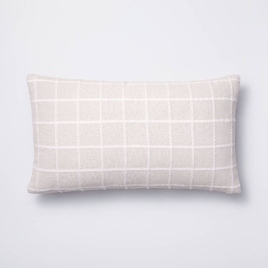 Oblong Woven Grid Decorative Throw Pillow Light Beige - Threshold designed with Studio McGee: Cotton Ribbed, Indoor Rectangle Cushion