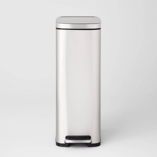 45L Slim Step Trash Can - Brightroom: Stainless Steel Kitchen Garbage Can, Indoor, Smooth Finish, Silver, 11.8 Gallon Capacity