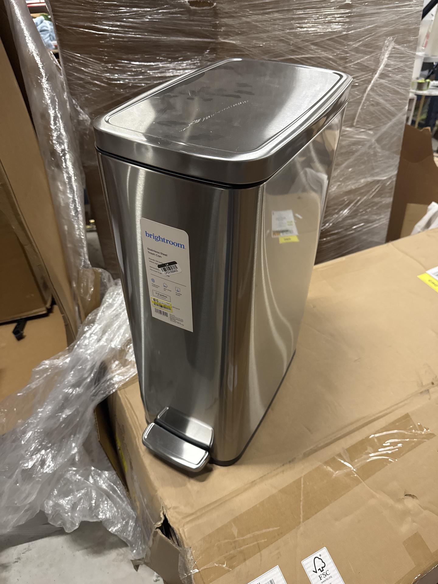 45L Slim Step Trash Can - Brightroom: Stainless Steel Kitchen Garbage Can, Indoor, Smooth Finish, Silver, 11.8 Gallon Capacity