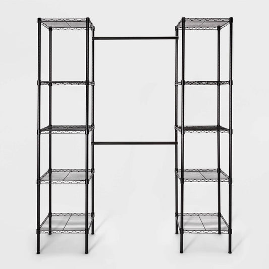 4'11" - 6'10" Wire Closet System Black - Brightroom: Adjustable Shelves, Steel Frame, 10-Piece Organizer Kit