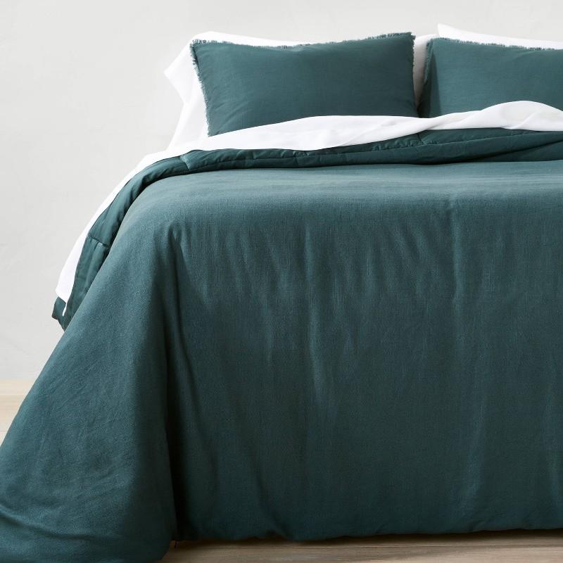 Full/Queen Heavyweight Linen Blend Comforter & Sham Set Dark Teal Blue - Casaluna: Woven Rayon, OEKO-TEX Certified