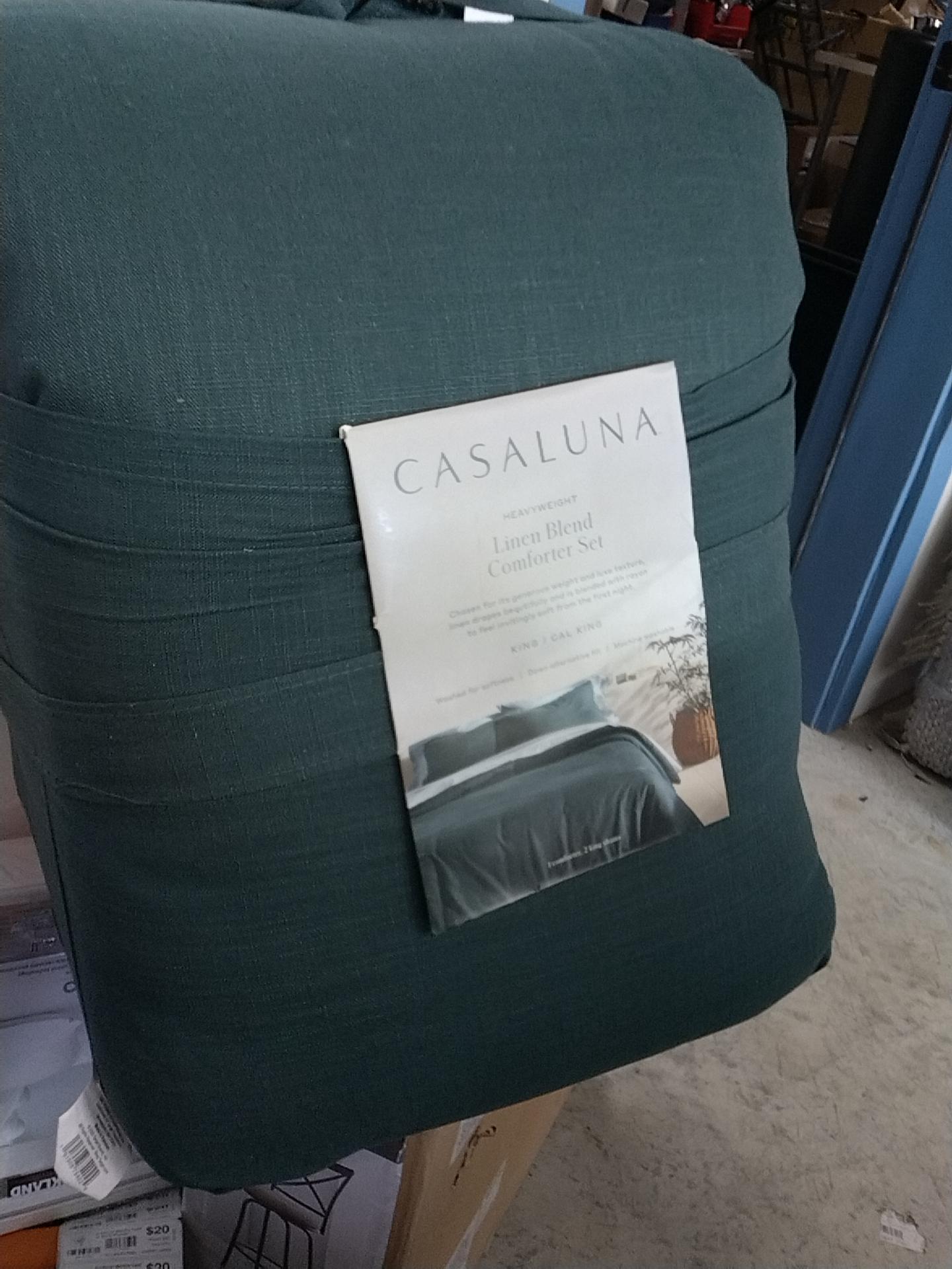 King/California King Heavyweight Linen Blend Comforter & Sham Set Dark Teal Blue - Casaluna: Woven Rayon, Zipper Closure