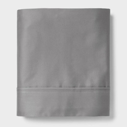 Queen 400 Thread Count Performance Flat Sheet Classic Gray - Threshold: Cotton Sateen, Machine Washable, OEKO-TEX Certified