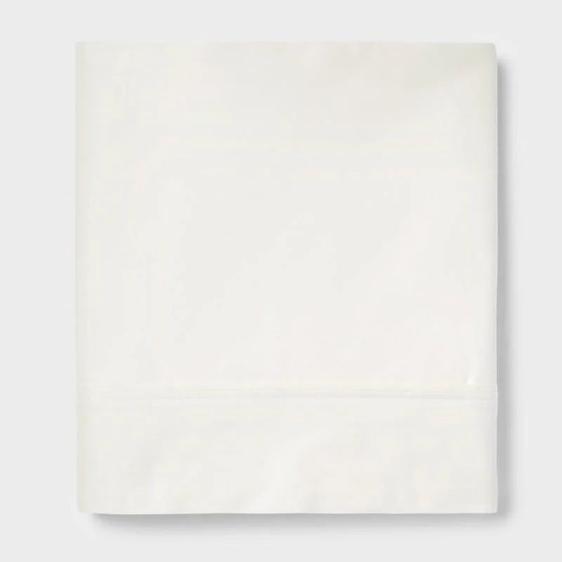 Queen 400 Thread Count Performance Flat Sheet Sour Cream - Threshold: Cotton Sateen, Machine Washable, STANDARD 100 by OEKO-TEX