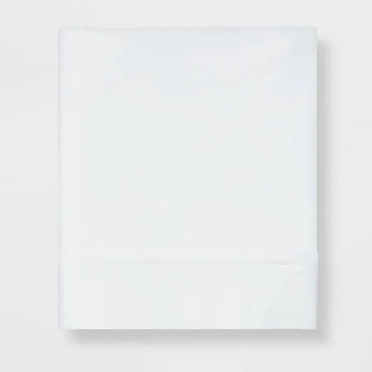 Queen 400 Thread Count Performance Flat Sheet White - Threshold: Cotton Sateen, Machine Washable, STANDARD 100 by OEKO-TEX