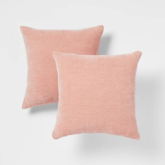 2pk Chenille Square Throw Pillows Pink - Threshold: Soft Polyester, Indoor Decorative Pillow Set