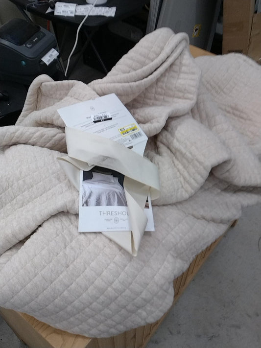 Twin/Twin Extra Long Garment Washed Paisley Stitch Quilt Light Gray - Threshold: OEKO-TEX Certified, Microfiber Coverlet