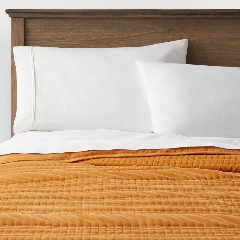 King Lofty Velvet Quilt Dark Gold - Threshold: Luxurious Polyester Fill, Machine Washable, OEKO-TEX Certified