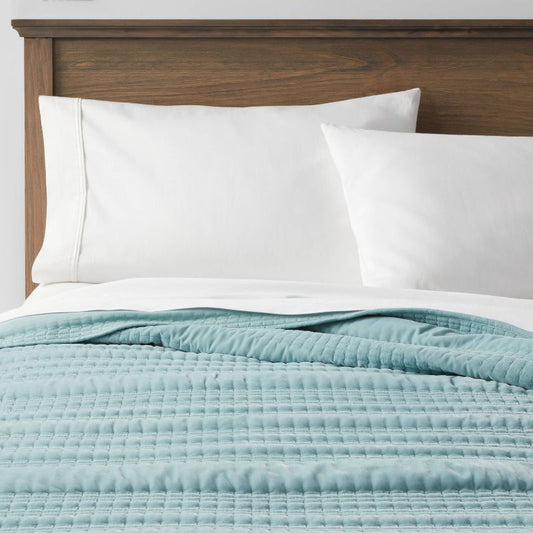 Full/Queen Lofty Velvet Quilt Light Teal Blue - Threshold: OEKO-TEX Certified, Machine Washable, Polyester Fill