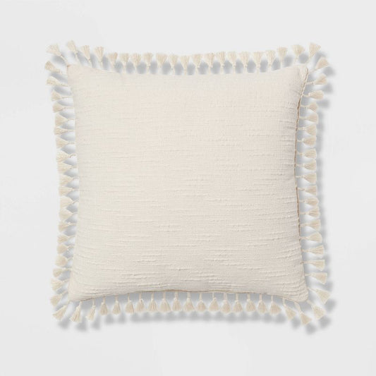 Euro Textured Slub Tassel Decorative Throw Pillow Natural - Threshold™: Cotton Dobby, Indoor Square Cushion, Oeko-tex Certified : Target