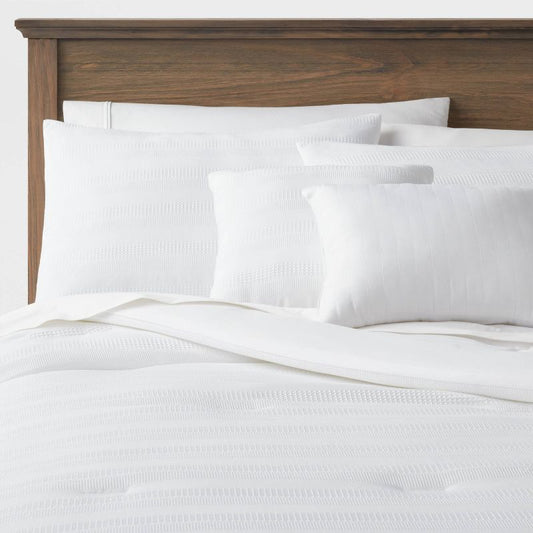 5pc Full/queen Woven Waffle Stripe Comforter Set White - Threshold™: Includes Shams & Decorative Pillows : Target