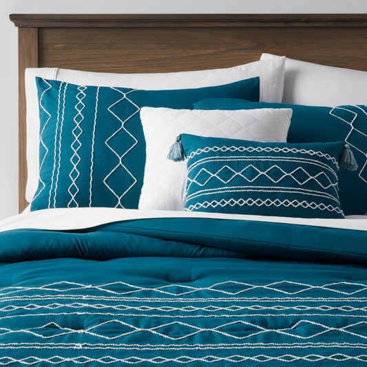 4pc Twin/Twin Extra Long Diamond Stitch Comforter Bedding Set Dark Teal Blue - Threshold: Includes Decorative Pillows, OEKO-TEX Certified