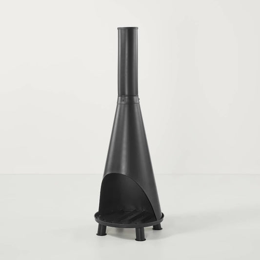 Wood Burning Outdoor Metal Fire Pit Chimenea Black - Hearth & Hand with Magnolia: Patio Heating, Rust-Resistant Steel