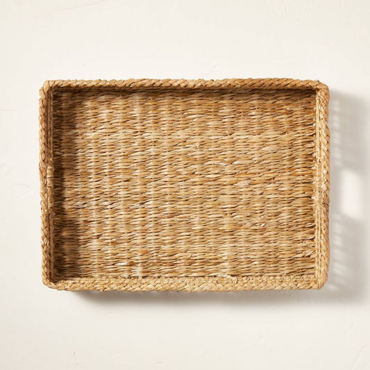 Natural Woven Rectangular Tray with Handles - Hearth & Hand with Magnolia: Artisanal, Farmhouse Style, Indoor/Outdoor Use
