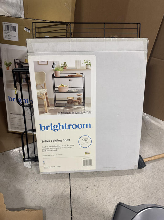 Folding 3 Wide Shelves Black - Brightroom: Steel Utility Storage, Powder-Coated, Foldable Shelving, 3-Tier Organizer