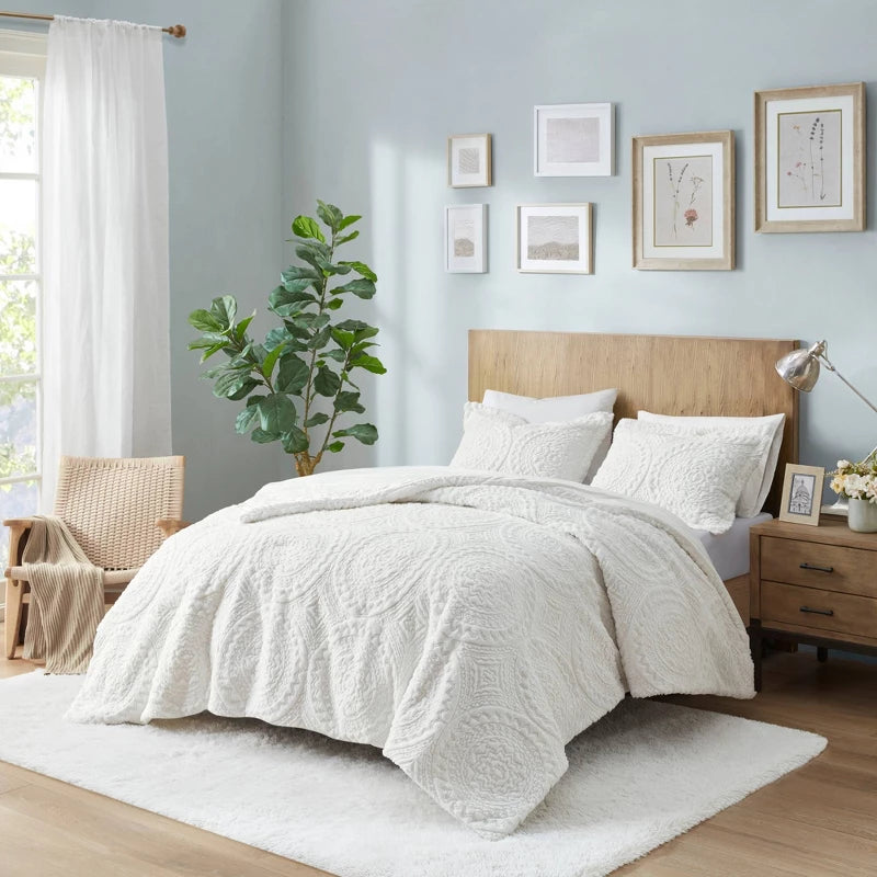 3pc Full/Queen Alivia Faux Fur Ultra Plush Duvet Cover Set - Ivory