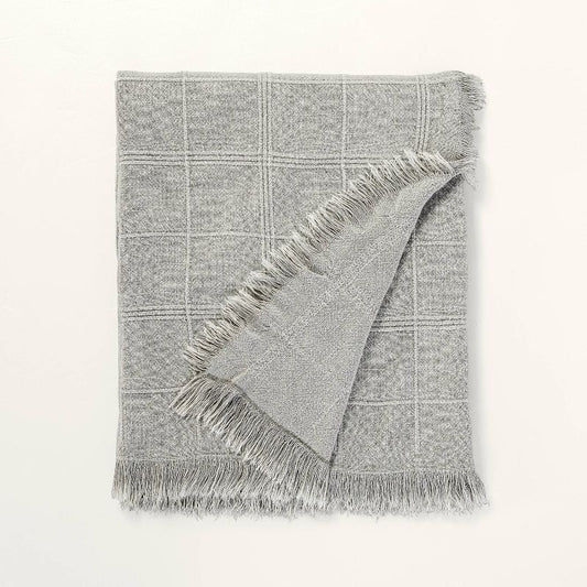 Textured Grid Lines Dobby Throw Blanket Light Gray - Hearth & Hand™ With Magnolia: Fringe, Linen, Couch Decor : Target