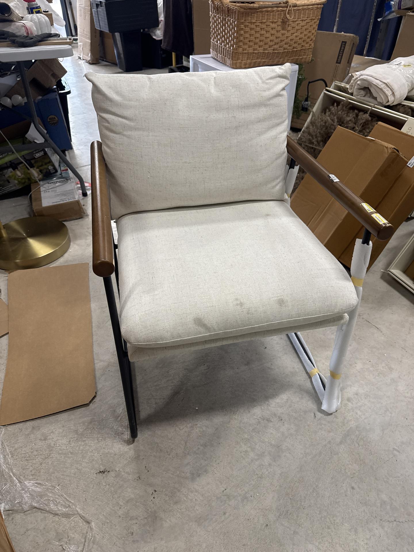 Cushioned Metal & Wood Accent Chair Black/Cream (FA) - Hearth & Hand with Magnolia: No Assembly, Sled Legs, Polyester