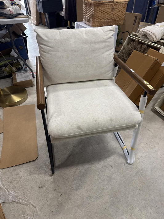 Cushioned Metal & Wood Accent Chair Black/Cream (FA) - Hearth & Hand with Magnolia: No Assembly, Sled Legs, Polyester