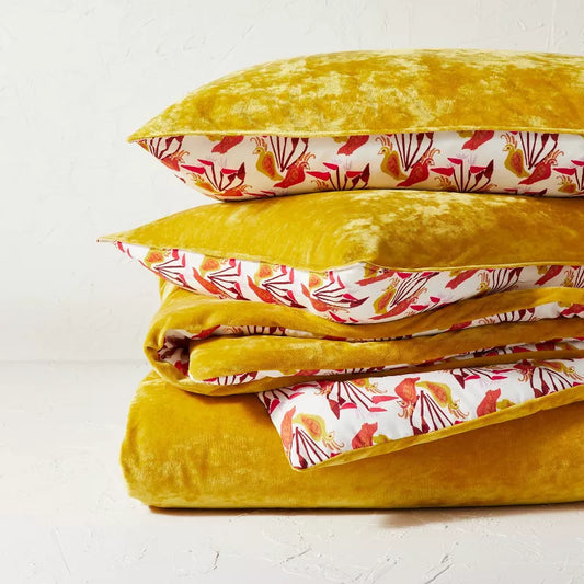 Full/Queen Reversible Velvet Comforter & Sham Set Gold - Opalhouse designed with Jungalow: Polyester, Machine Washable, 3pc