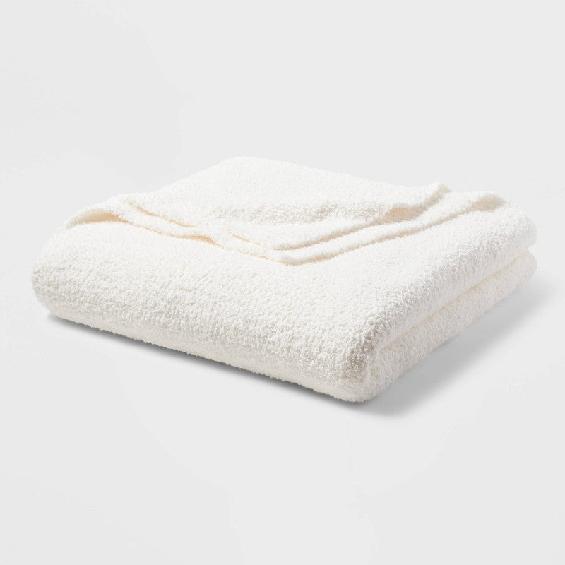 Full/Queen Cozy Chenille Bed Blanket White - Threshold: Midweight, Knitted, Machine Washable