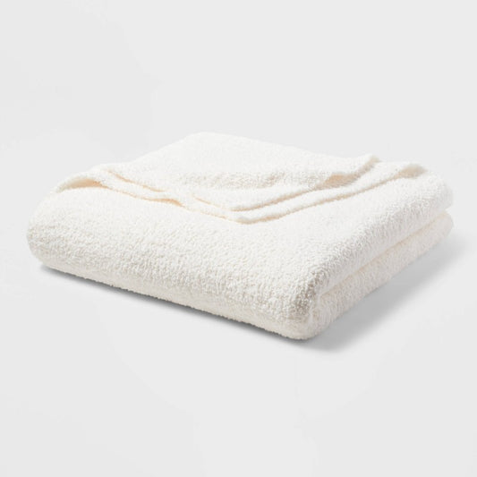 Full/Queen Cozy Chenille Bed Blanket White - Threshold: Midweight, Knitted, Machine Washable