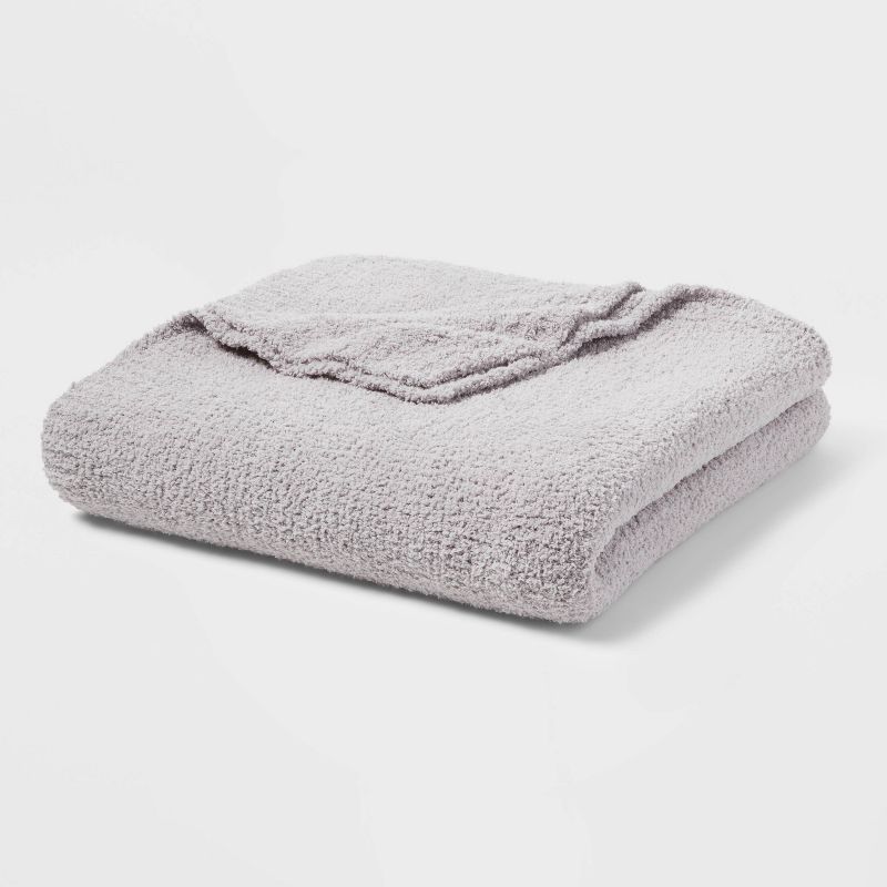 King Cozy Chenille Bed Blanket Gray - Threshold: Midweight, Knitted, Machine Washable, For All Ages