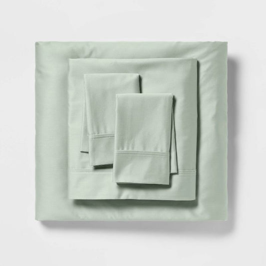 Twin/twin Xl Solid Performance 400 Thread Count Sheet Set Silver Green - Threshold™: Cotton Sateen, Wrinkle-resistant, Oeko-tex Certified : Target