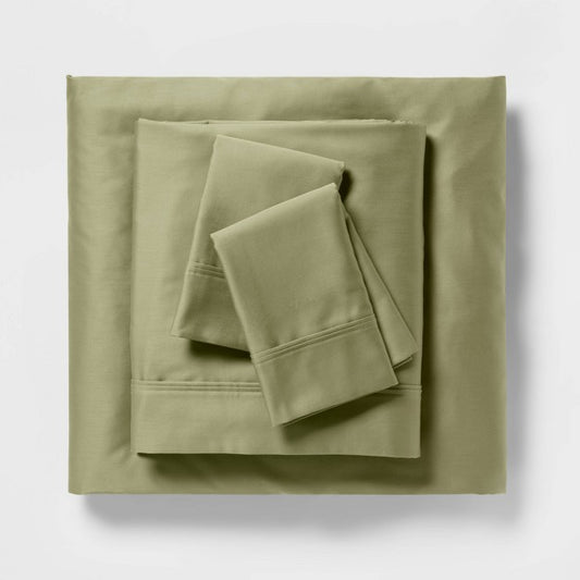 Full Solid Performance 400 Thread Count Sheet Set Green - Threshold: Cotton Sateen, Wrinkle-Resistant, OEKO-TEX Certified