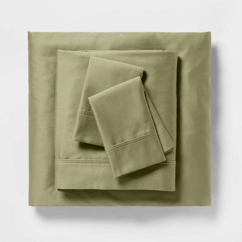 Full Solid Performance 400 Thread Count Sheet Set Green - Threshold: Cotton Sateen, Wrinkle-Resistant, OEKO-TEX Certified