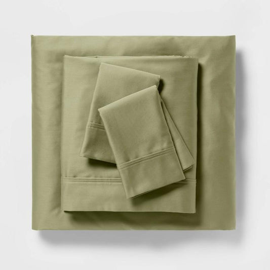 Full Solid Performance 400 Thread Count Sheet Set Green - Threshold: Cotton Sateen, Wrinkle-Resistant, OEKO-TEX Certified