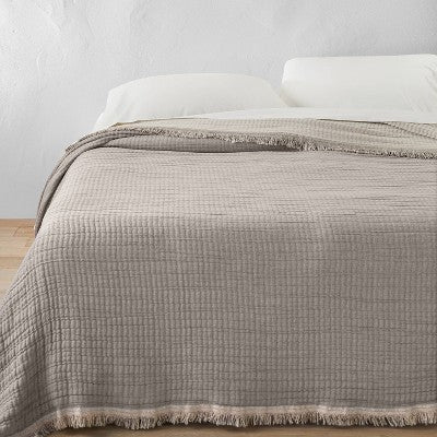 King Reversible Textured Cotton Chambray Coverlet Dark Gray/White - Casaluna: Midweight Jacquard, OEKO-TEX Certified