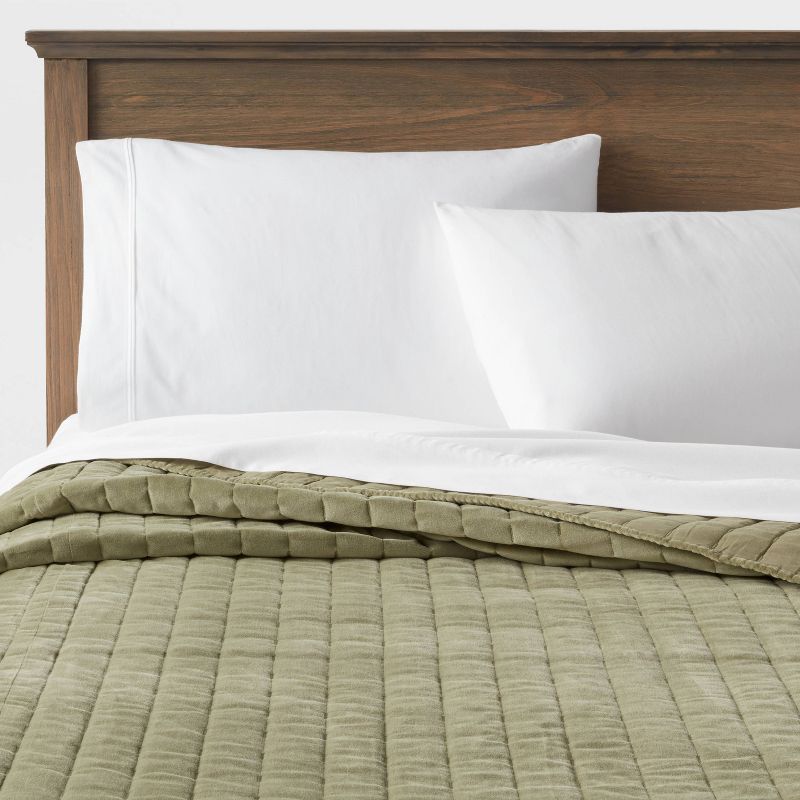Full/queen Channel Stitch Velvet Quilt Green - Threshold™: Oeko-tex Certified, Cotton Backing, Year-round Comfort : Target