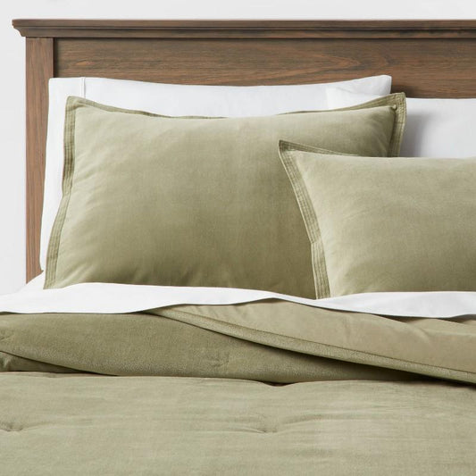 3pc King Velvet Comforter and Sham Set Green - Threshold: OEKO-TEX Certified, Year-Round Fabric