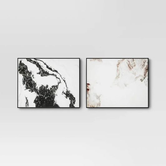 30" x 24" 2pk Marble Framed Printed Canvases Black/Tan - Threshold: Modern Abstract Digital Art, Polystyrene Frame