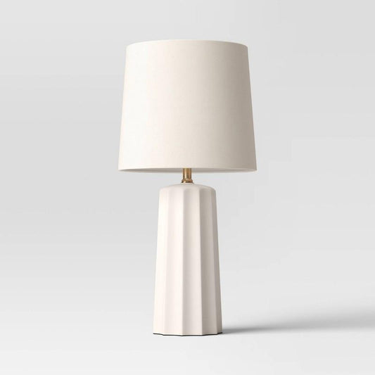 24.75"x13" Ribbed Ceramic Table Lamp Cream - Threshold: Bedside, Nightstand, No Assembly Required