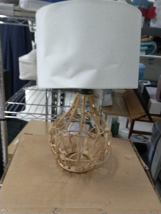 20"x12" Boho Rattan Table Lamp Brown - Threshold: Cream Shade, No Assembly Required