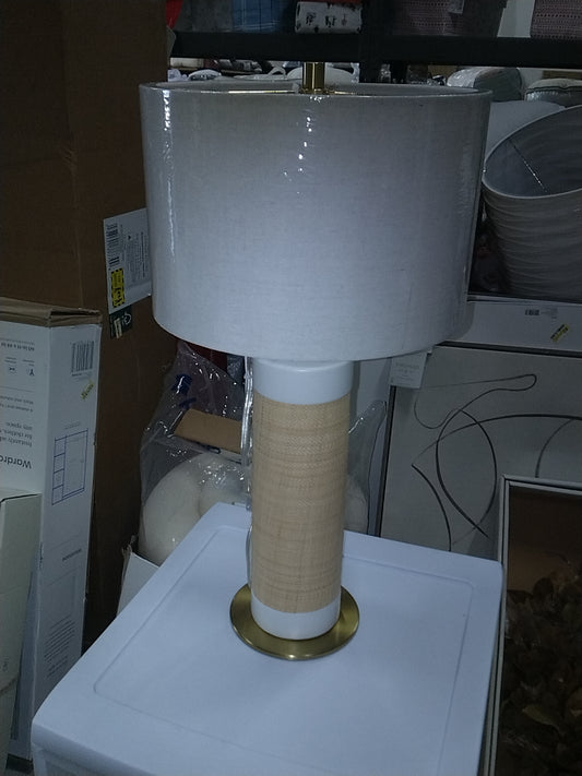 Ceramic Table Lamp with Natural Wrap White (Light Bulbs Not Included) - Threshold: Bedside, Rattan Style, Drum Shade