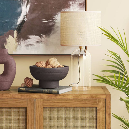 Glass Table Lamp With Open Base And Natural Shade (light Bulbs Not Included) - Threshold™: Rattan Accent, Sgs Certified, Modern Decor : Target